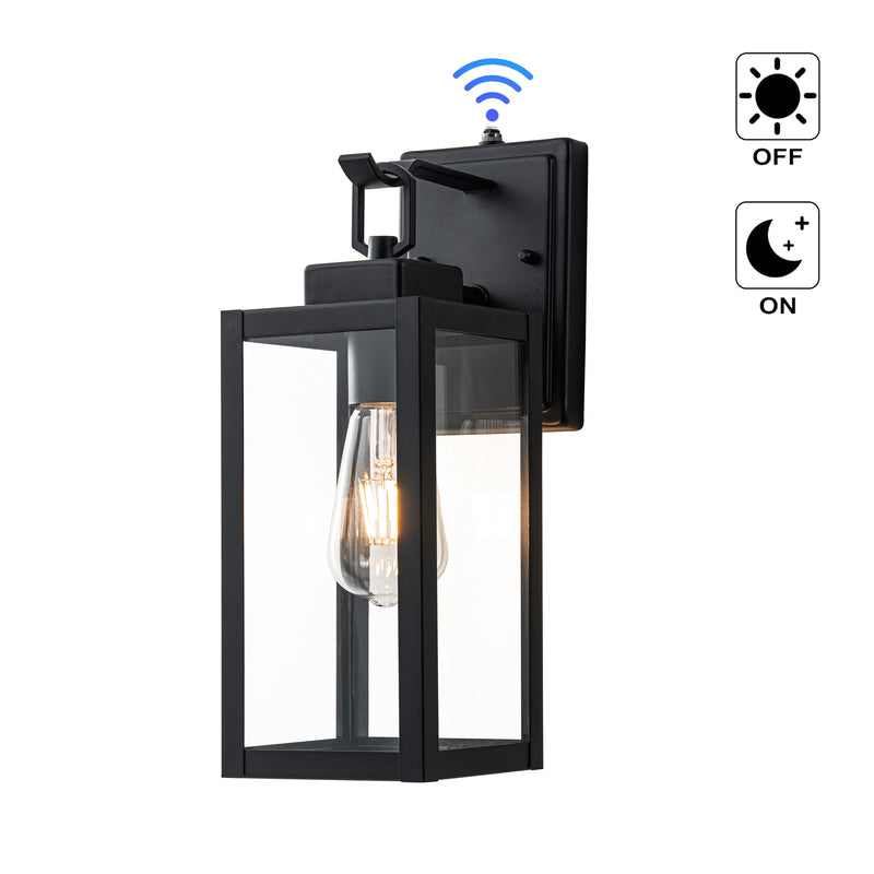 1-Light Matte Black Dusk To Dawn Outdoor Sconce With Clear Tempered Glass