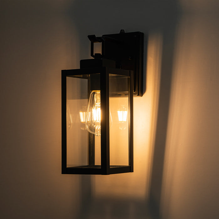 1-Light Matte Black Dusk To Dawn Outdoor Sconce With Clear Tempered Glass