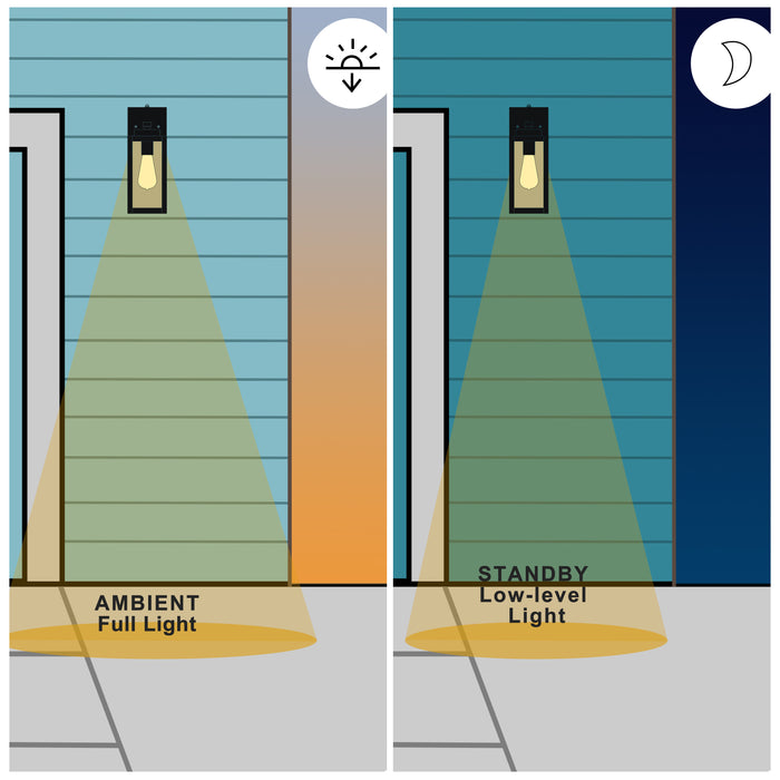 1-Light Matte Black Dusk To Dawn Outdoor Sconce With Clear Tempered Glass
