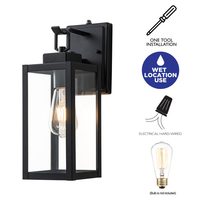 1-Light Matte Black Dusk To Dawn Outdoor Sconce With Clear Tempered Glass