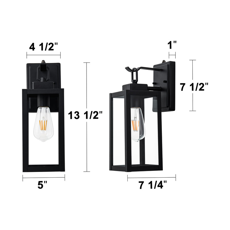 1-Light Matte Black Dusk To Dawn Outdoor Sconce With Clear Tempered Glass