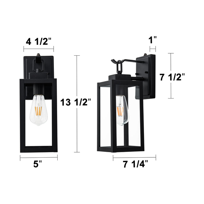 1-Light Matte Black Dusk To Dawn Outdoor Sconce With Clear Tempered Glass