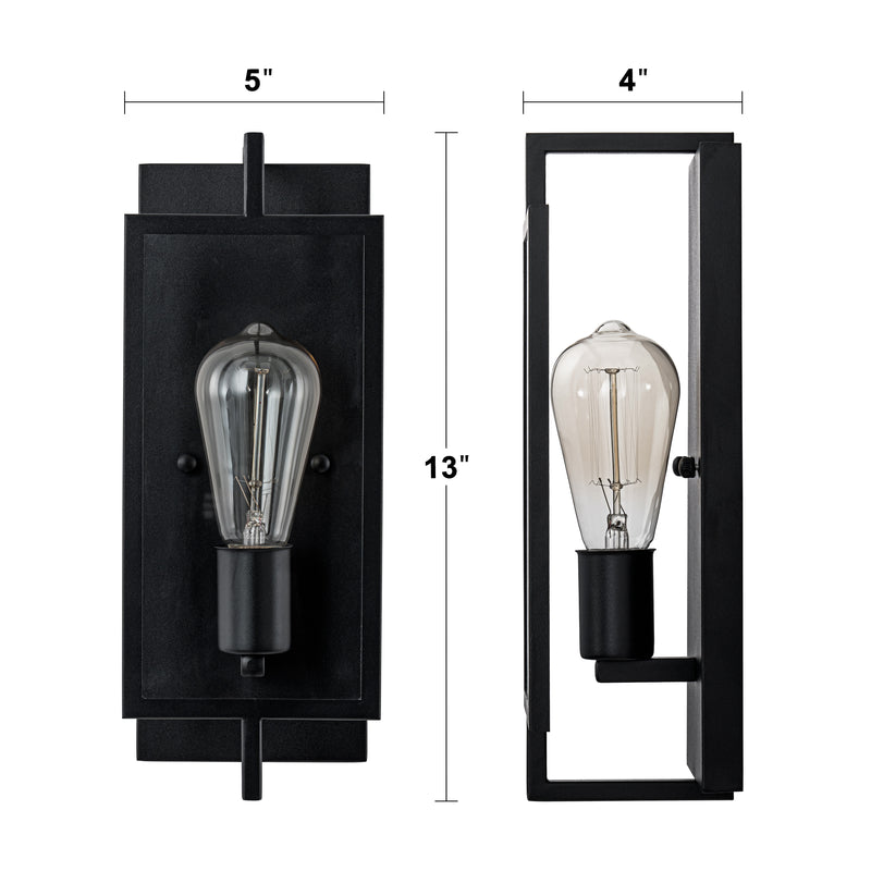 Black Aluminum Indoor Wall Light Sconce with Tempered Glass Shade (2-Pack)
