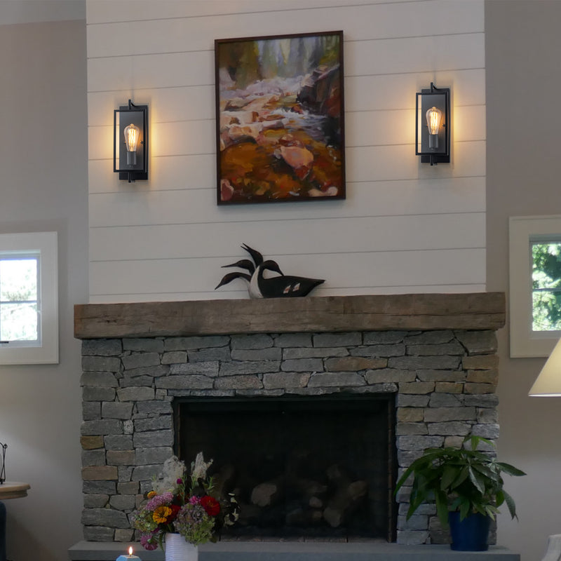 Black Aluminum Indoor Wall Light Sconce with Tempered Glass Shade (2-Pack)