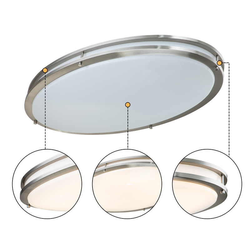 24 in. Brushed Nickel Oval 28W Dimmable LED Flush Mount with Opal Acrylic Shades