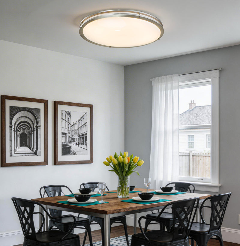 24 in. Brushed Nickel Oval 28W Dimmable LED Flush Mount with Opal Acrylic Shades