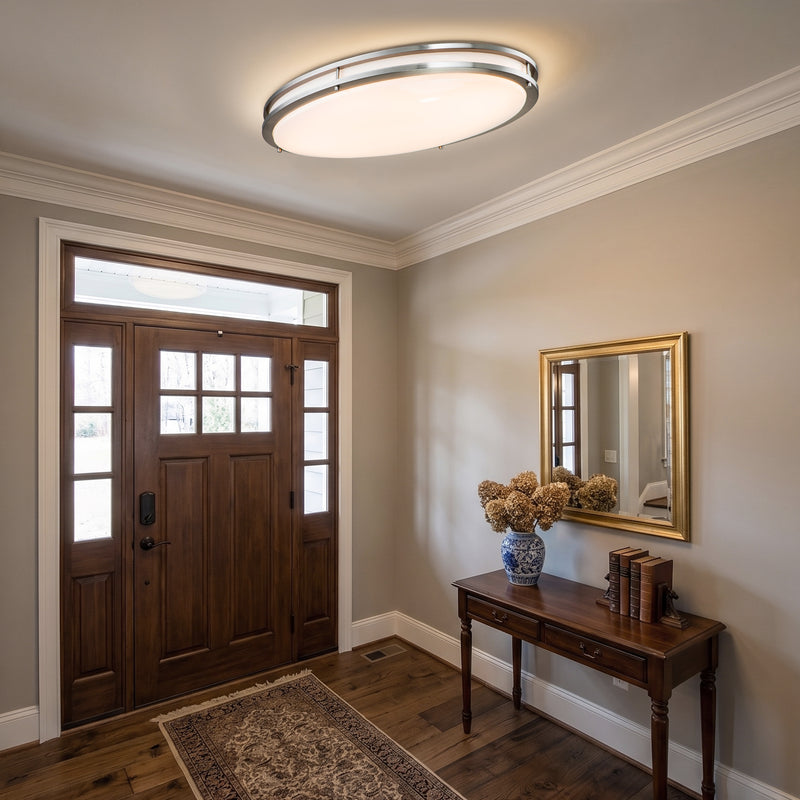 24 in. Brushed Nickel Oval 28W Dimmable LED Flush Mount with Opal Acrylic Shades