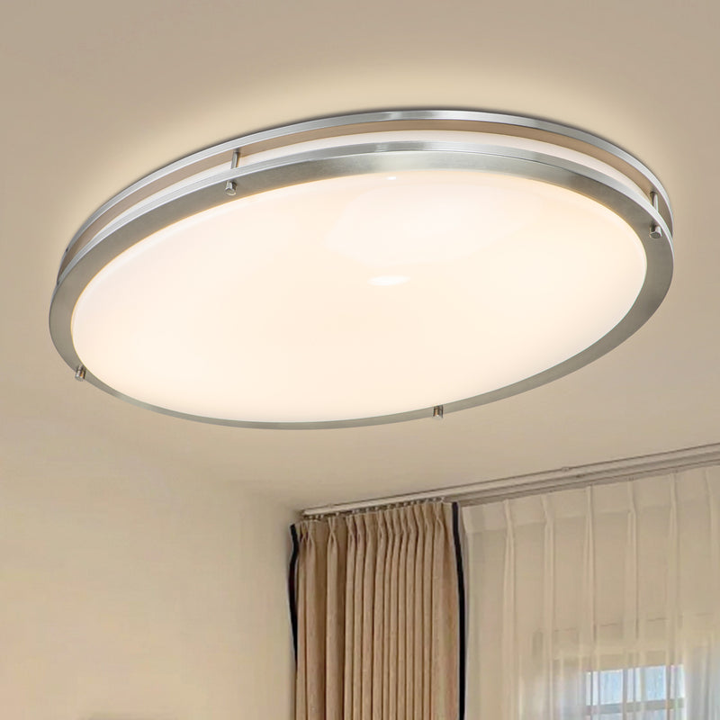 24 in. Brushed Nickel Oval 28W Dimmable LED Flush Mount with Opal Acrylic Shades