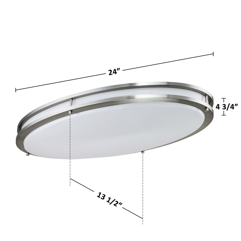24 in. Brushed Nickel Oval 28W Dimmable LED Flush Mount with Opal Acrylic Shades