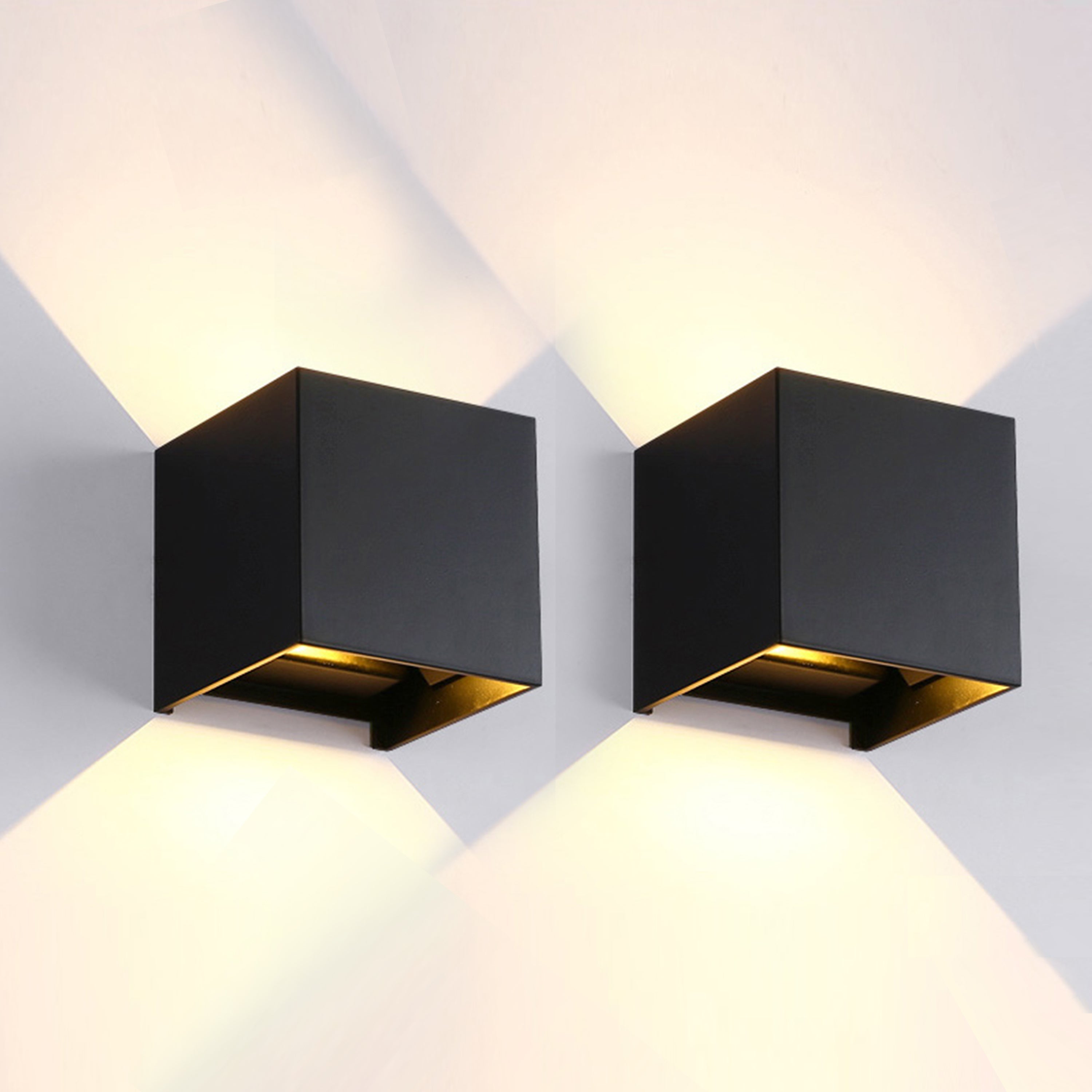 2-Light Black Aluminum Cube LED Wall Light with Adjustable Light