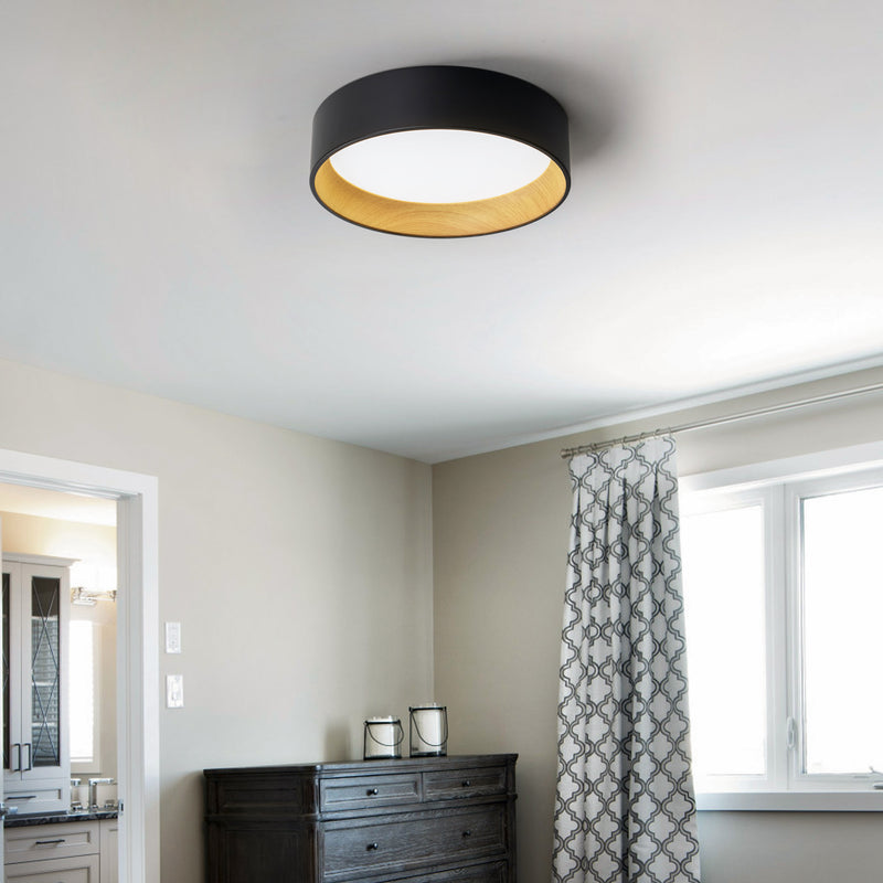 C Cattleya 16in. Black and Woodgrain Finish Integrated LED 3000K/4000K/5000K Flush Mount Ceiling Light