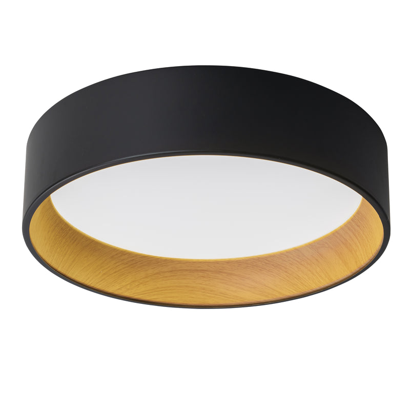 C Cattleya 16in. Black and Woodgrain Finish Integrated LED 3000K/4000K/5000K Flush Mount Ceiling Light