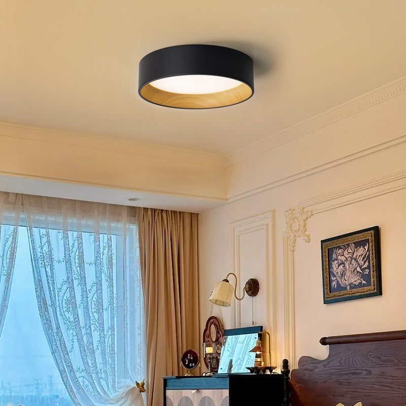 C Cattleya 16in. Black and Woodgrain Finish Integrated LED 3000K/4000K/5000K Flush Mount Ceiling Light