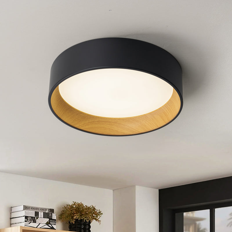 C Cattleya 16in. Black and Woodgrain Finish Integrated LED 3000K/4000K/5000K Flush Mount Ceiling Light