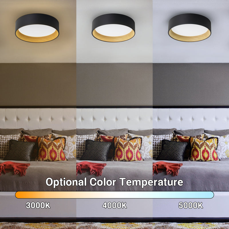 C Cattleya 16in. Black and Woodgrain Finish Integrated LED 3000K/4000K/5000K Flush Mount Ceiling Light