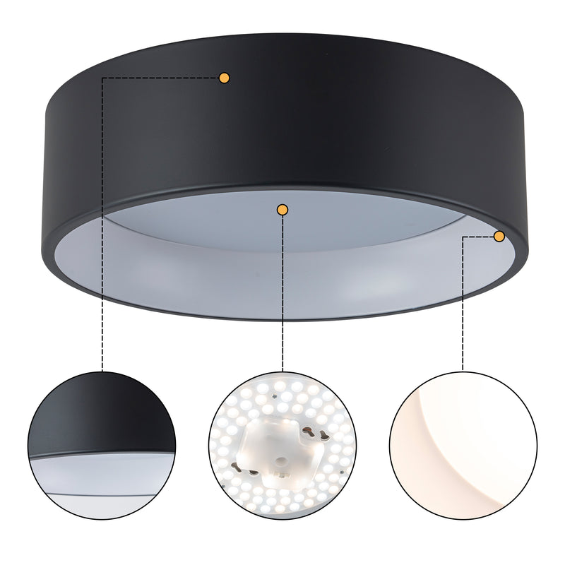 C Cattleya 16-in Black and White Indoor LED Tunable White Flush Mount Light with Acrylic Shade