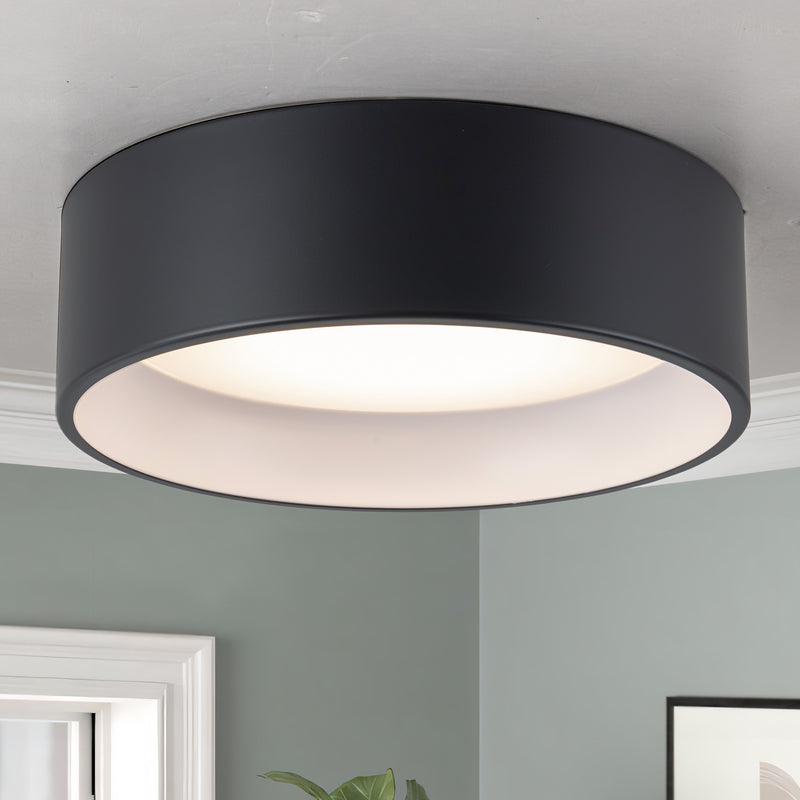 C Cattleya 16-in Black and White Indoor LED Tunable White Flush Mount Light with Acrylic Shade