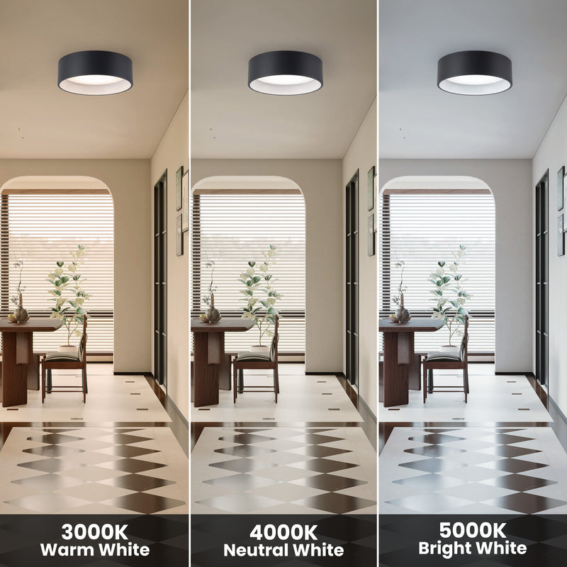 C Cattleya 16-in Black and White Indoor LED Tunable White Flush Mount Light with Acrylic Shade