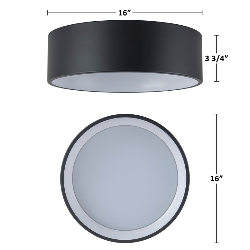 C Cattleya 16-in Black and White Indoor LED Tunable White Flush Mount Light with Acrylic Shade