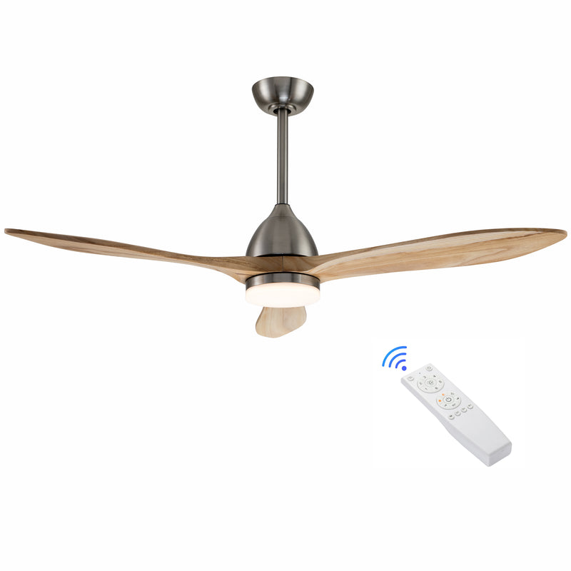 50 in. Integrated LED Satin Nickel Wood Ceiling Fan with Light and Remote Control with Color Changing Technology