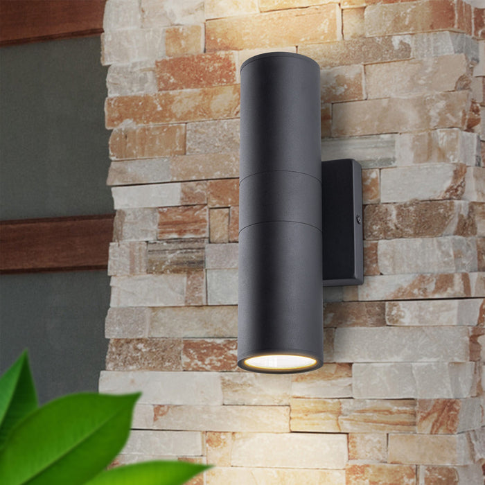 2-Light Black Aluminum Cylinder LED Outdoor Wall Lantern