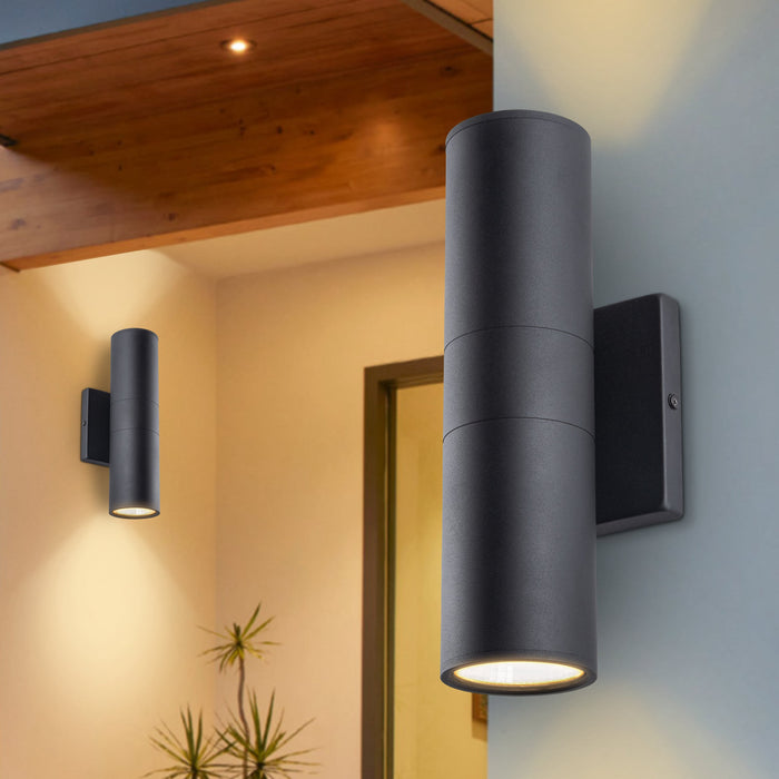 2-Pack Matte Black Aluminum Cylinder LED Outdoor Wall Sconce