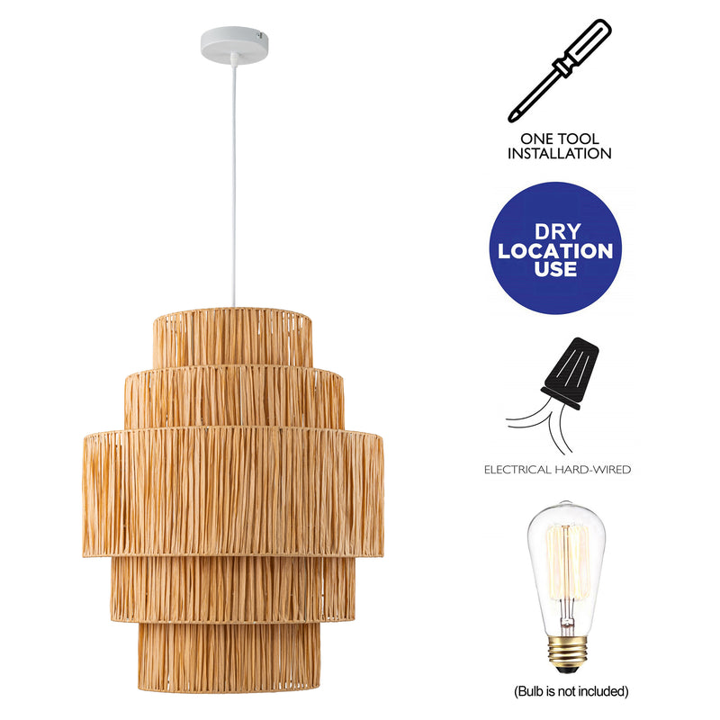 1-Light Handmade 5-tiered Natural Rattan Chandelier