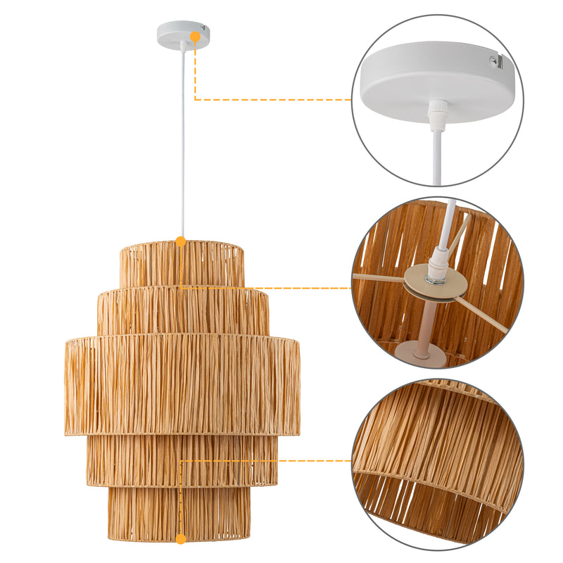 1-Light Handmade 5-tiered Natural Rattan Chandelier