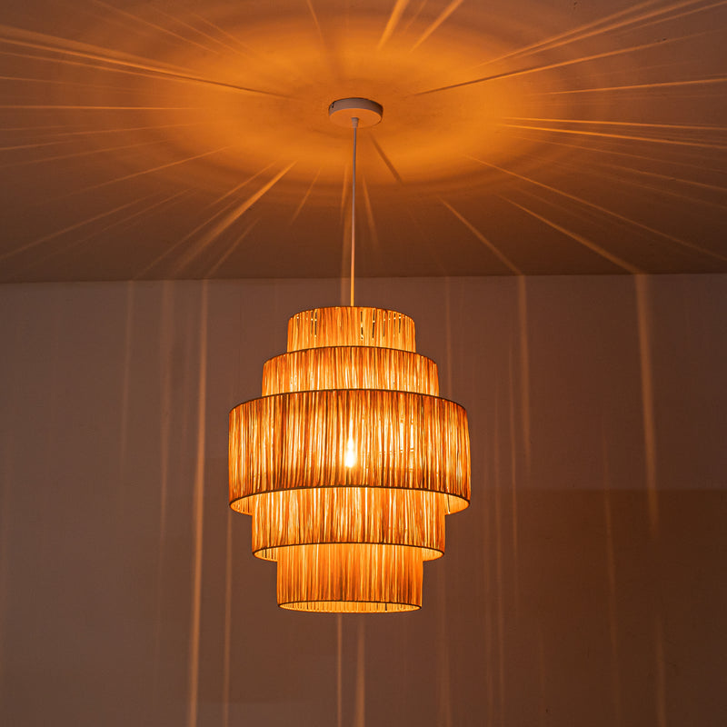 1-Light Handmade 5-tiered Natural Rattan Chandelier