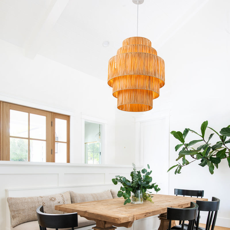 1-Light Handmade 5-tiered Natural Rattan Chandelier