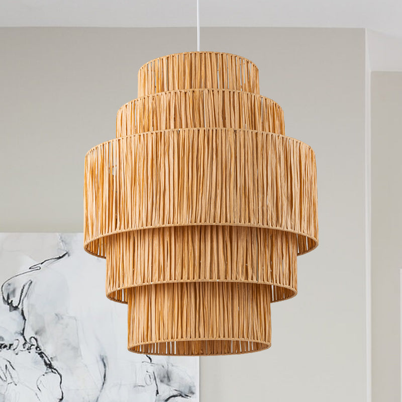 1-Light Handmade 5-tiered Natural Rattan Chandelier