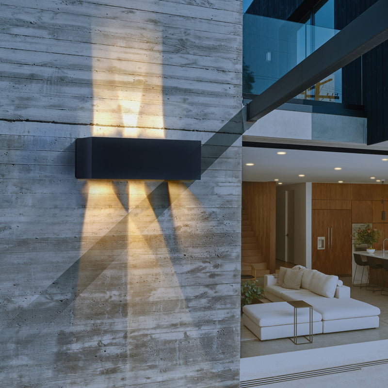 Matte Black Aluminum Rectangular LED Outdoor Wall Sconce with Adjustable Light Beam