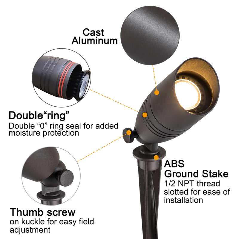 12-Volt Dark Bronze Low Voltage Waterproof Outdoor Landscape Spotlight with MR16 Bulb (8-pack)