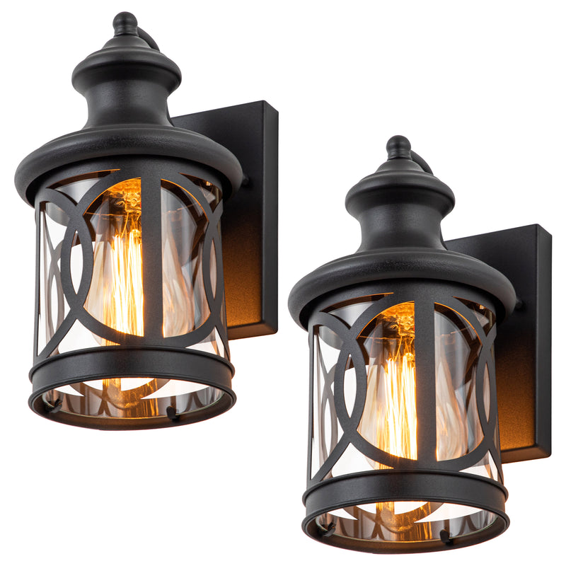 1-Light Matte Black Outdoor Wall Sconce with Clear Glass Shade(2-pack)
