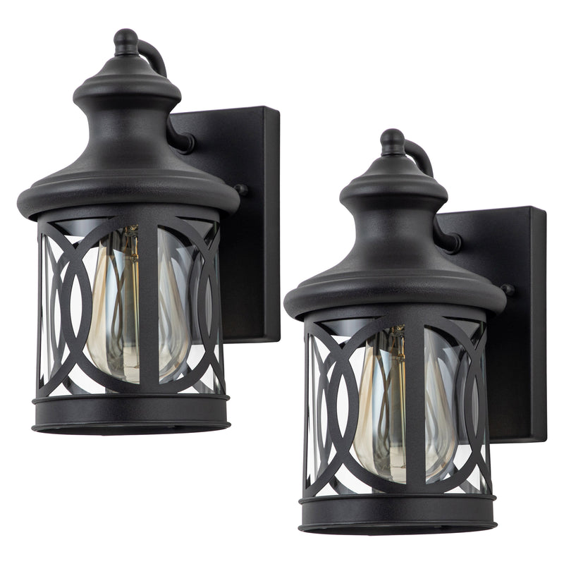 1-Light Matte Black Outdoor Wall Sconce with Clear Glass Shade(2-pack)