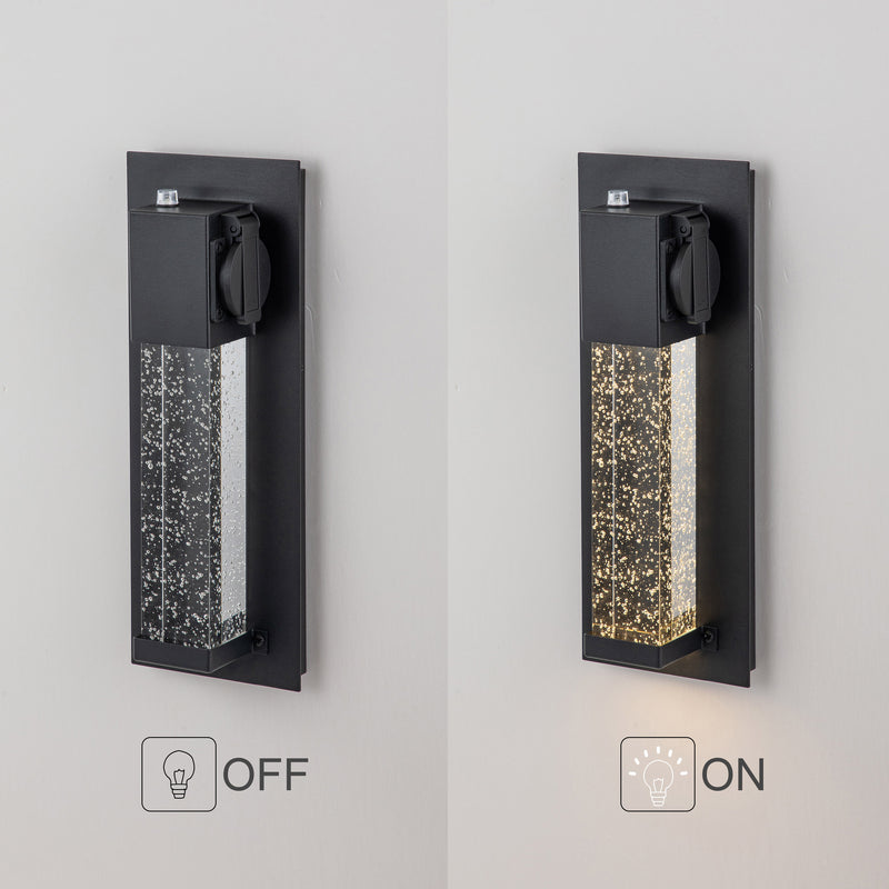 Matte Black Dusk to Dawn LED Outdoor Wall Light with Outlet and Clear Bubble Glass(2-Pack)