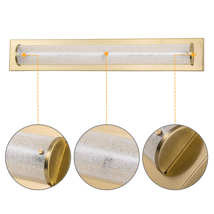 Brushed Gold LED Bathroom Vanity Light Bar with Clear Sandy Glass