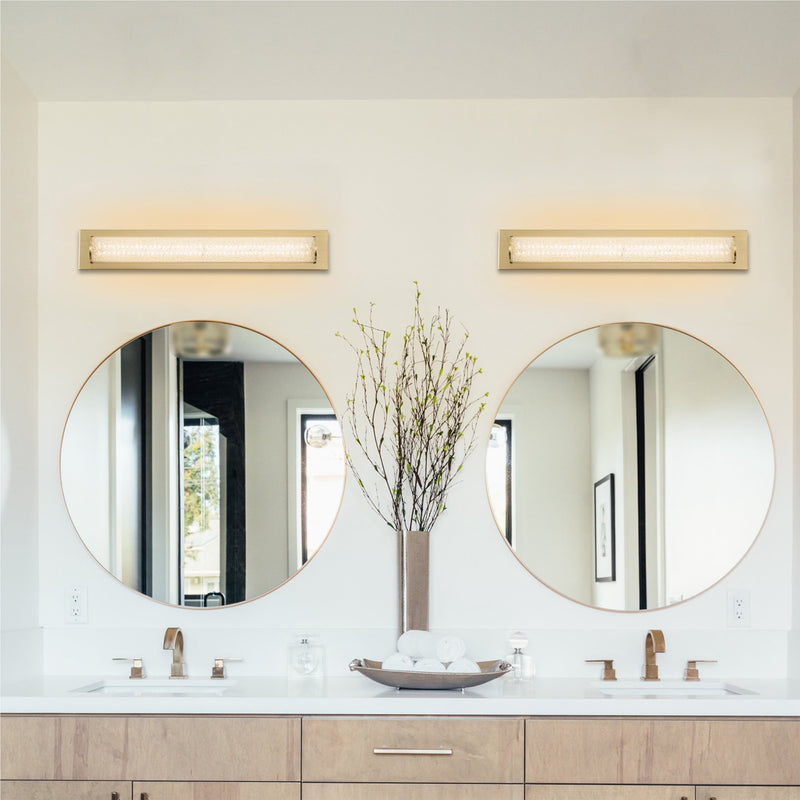 C Cattleya Brushed Gold LED Bathroom Vanity Light Bar with Clear Sandy Glass