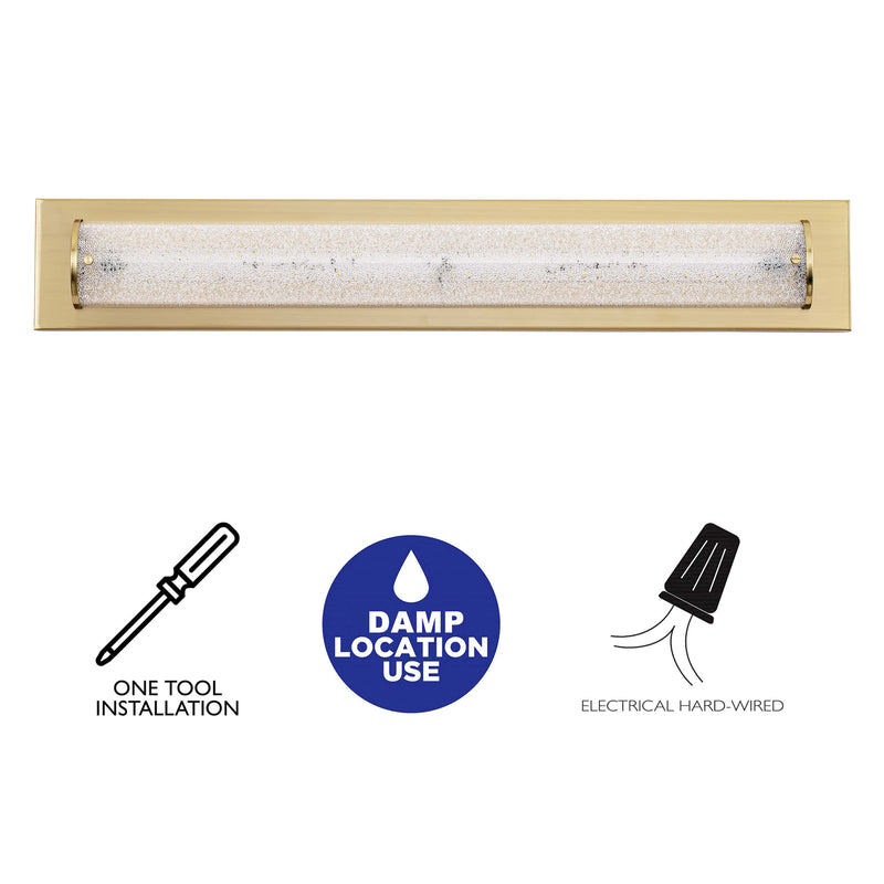 C Cattleya Brushed Gold LED Bathroom Vanity Light Bar with Clear Sandy Glass