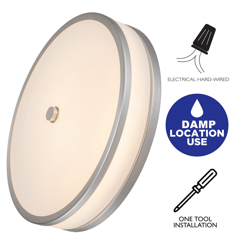 Satin Nickel Dimmable LED Flush Mount Light with Acrylic Shade