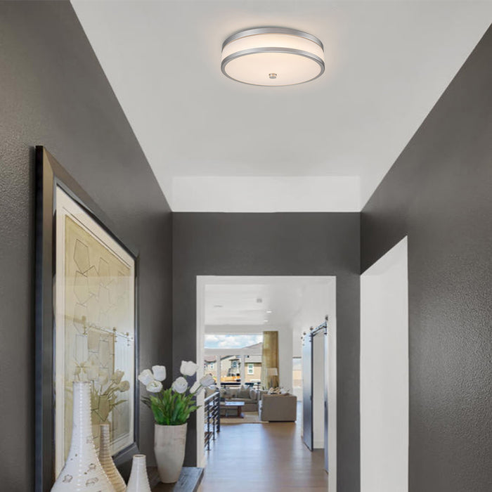 Satin Nickel Dimmable LED Flush Mount Light with Acrylic Shade