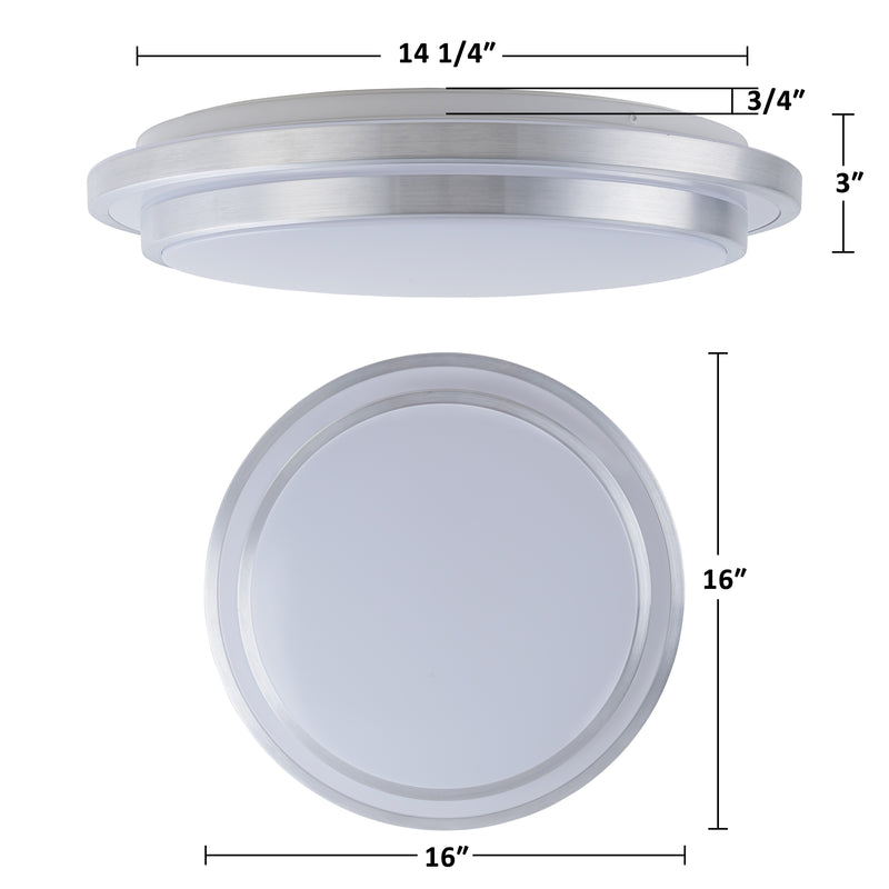 16 in. Brushed Aluminum Finish Selectable 3000K/4000K/5000K Dimmable LED Flush Mount Ceiling Light with Acrylic Shade