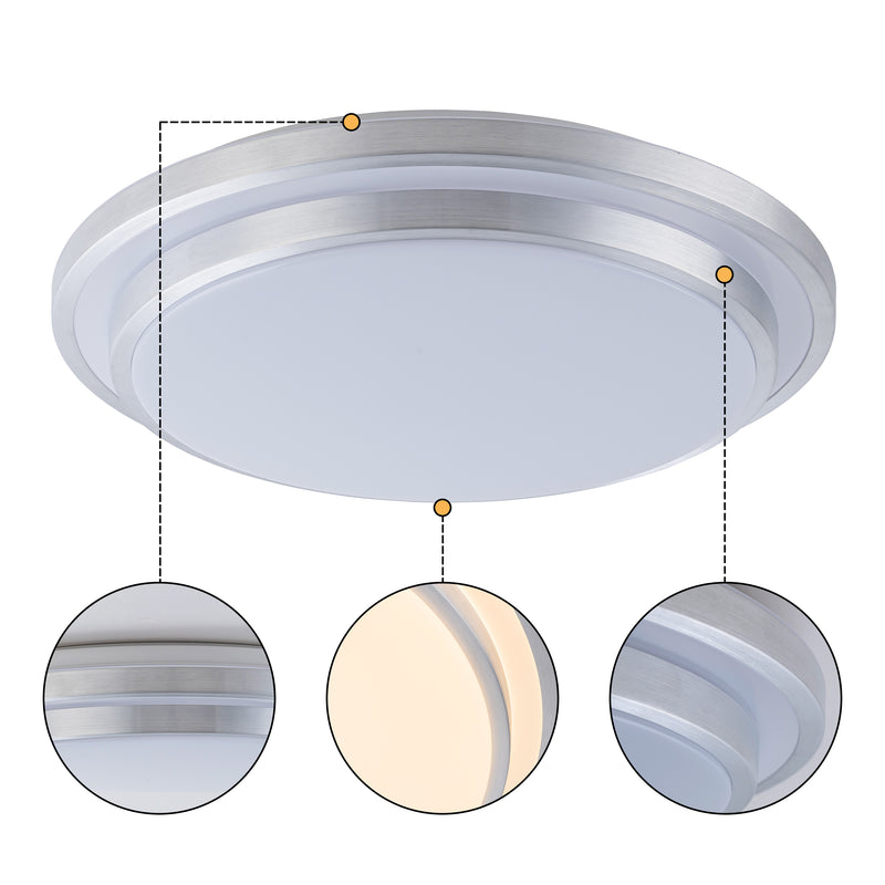 16 in. Brushed Aluminum Finish Selectable 3000K/4000K/5000K Dimmable LED Flush Mount Ceiling Light with Acrylic Shade
