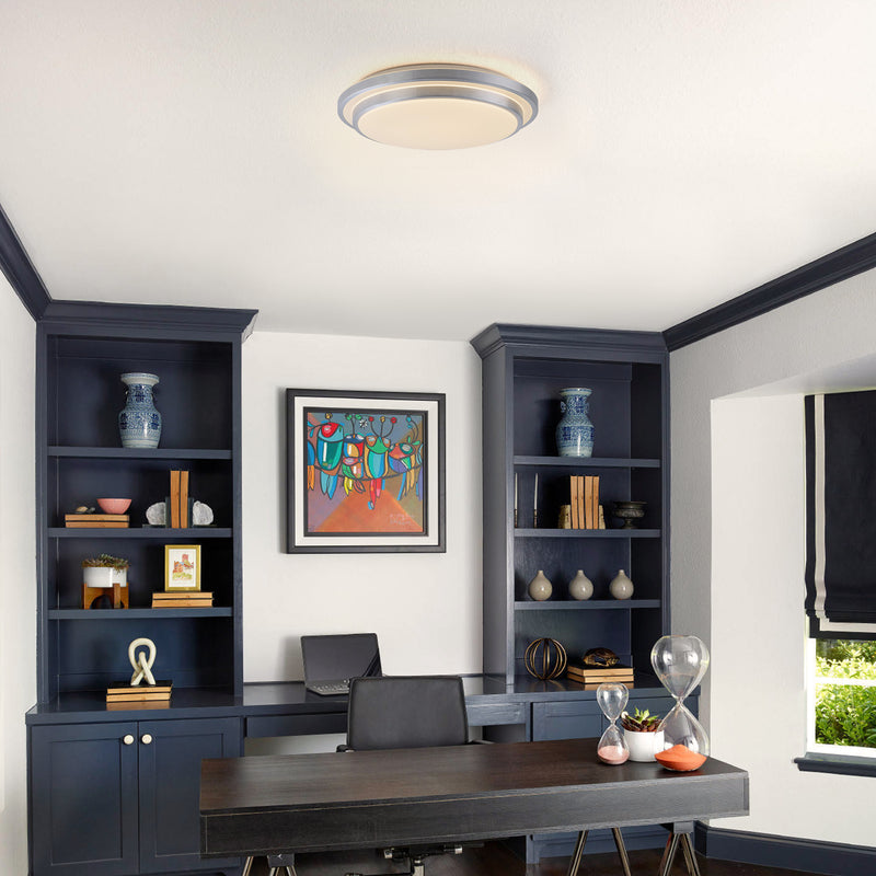 16 in. Brushed Aluminum Finish Selectable 3000K/4000K/5000K Dimmable LED Flush Mount Ceiling Light with Acrylic Shade