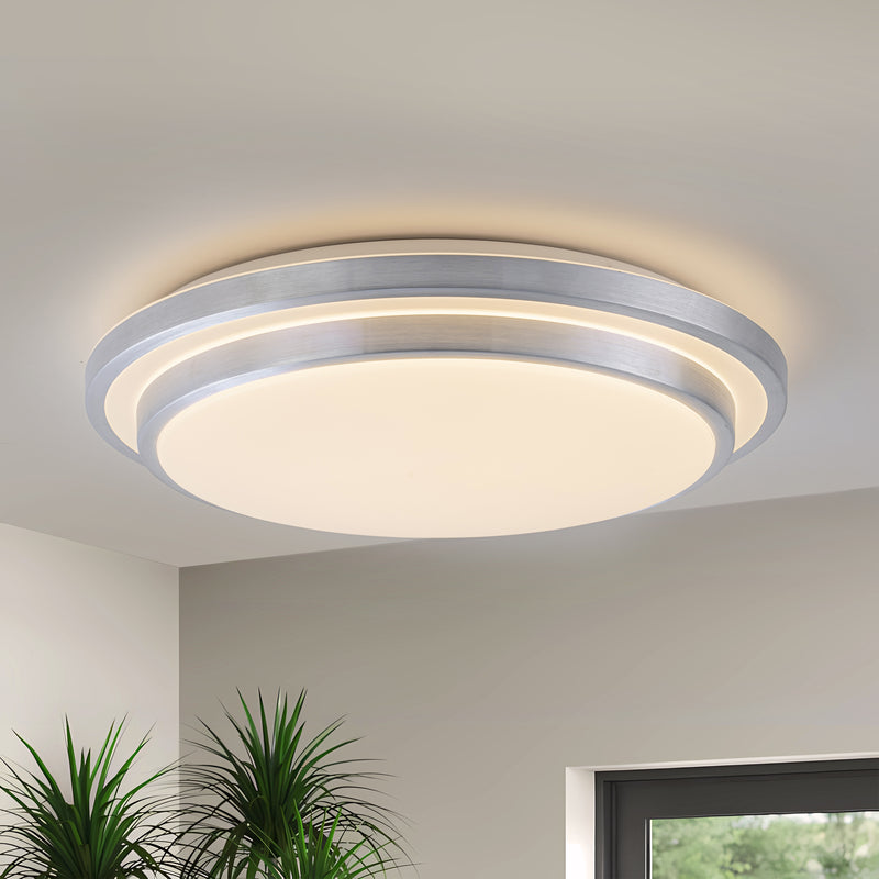 16 in. Brushed Aluminum Finish Selectable 3000K/4000K/5000K Dimmable LED Flush Mount Ceiling Light with Acrylic Shade