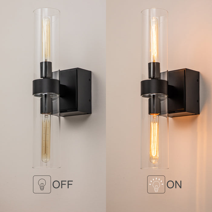 1-Light Black Wall Sconce with GFCI Outlet and Clear Glass Tubes