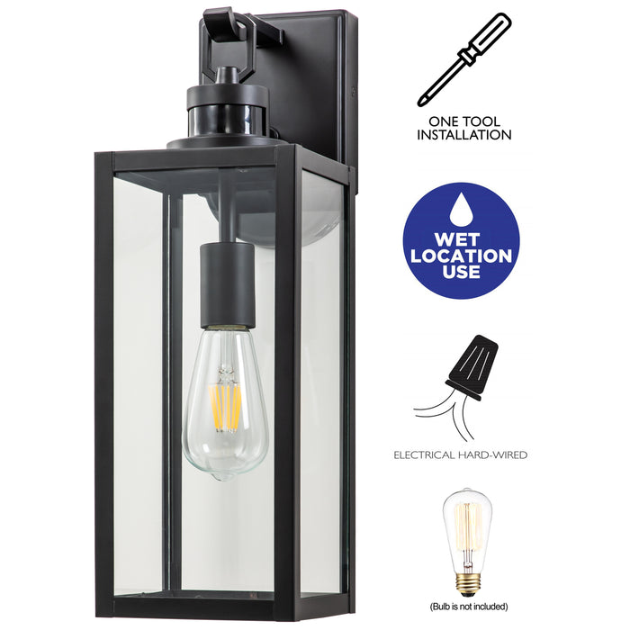 Matte Black Motion Sensing Dusk to Dawn Hardwired Outdoor Wall Lantern Sconce with Adjustable Sensitivity and Timer