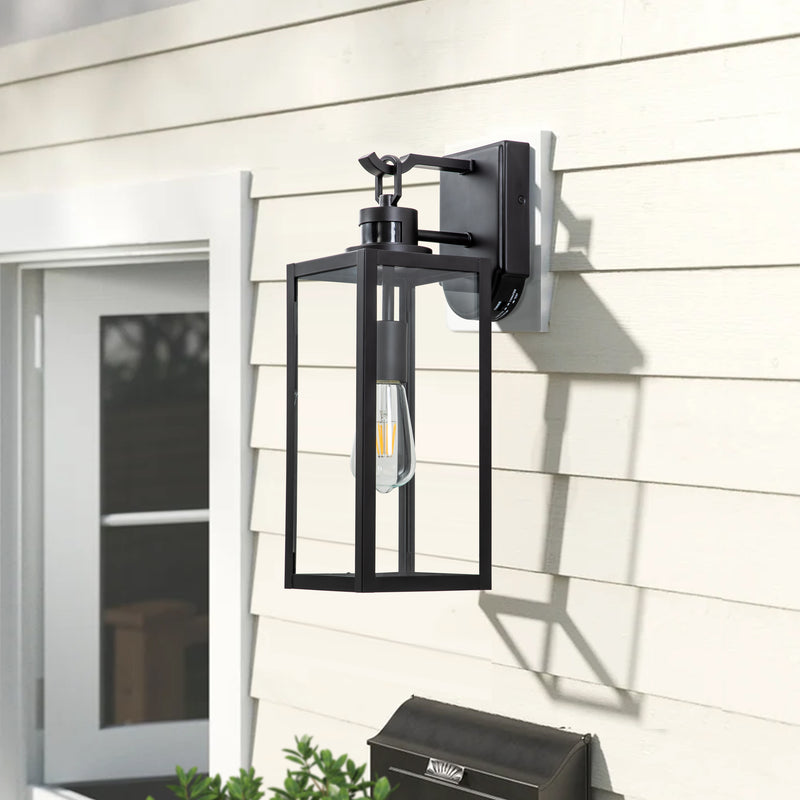 Matte Black Motion Sensing Dusk to Dawn Hardwired Outdoor Wall Lantern Sconce with Adjustable Sensitivity and Timer