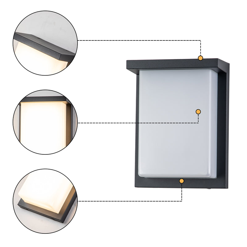 Architectural Grey LED Outdoor Wall Light with Acrylic Shade