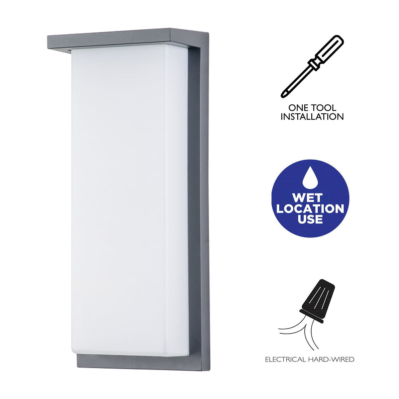 Architectural Grey LED Outdoor Wall Light with Acrylic Shade